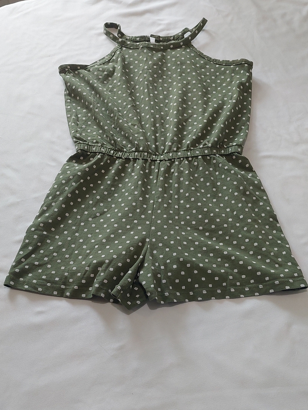 Old Navy Olive Green Polka Dot Girls Romper.Size 10 ,12